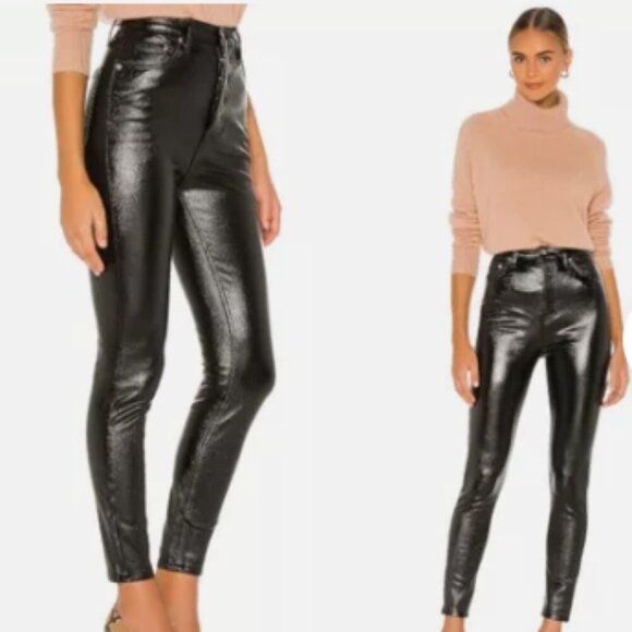 We the Free People Shiny Black Jeans, Size 27, Coated Faux Leather, Skinny - Picture 2 of 14